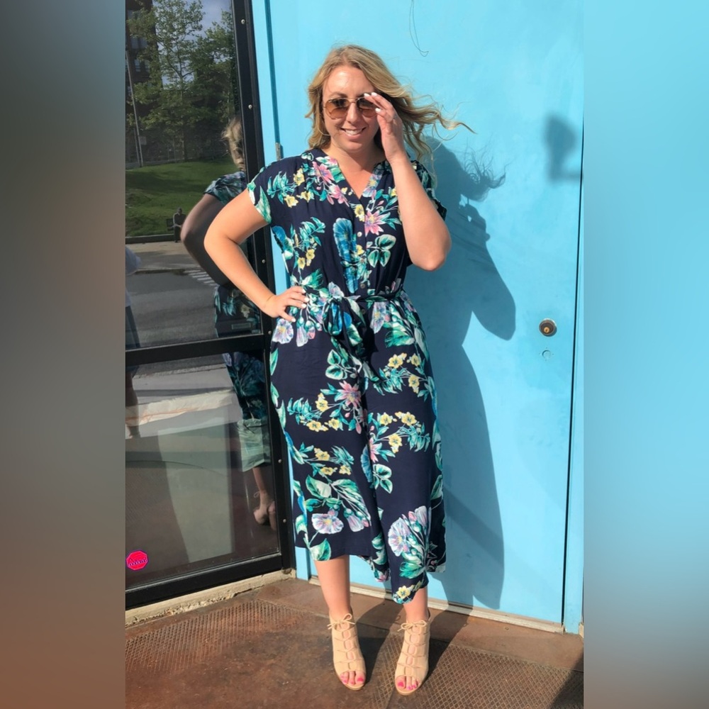 Floral Print Button Up Jumpsuit